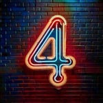 Firefly Create a photorealistic graphic of neon signage that is shaped as the numeral 4 and installe (1)-1