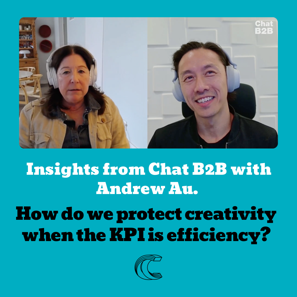 Features and image of Catherine Richards and Andrew Au during a podcast appearance discussing creativity in the era of AI